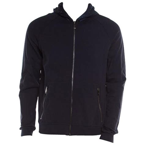 Prada Navy Blue Cotton Jersey Zip Front Felpa .